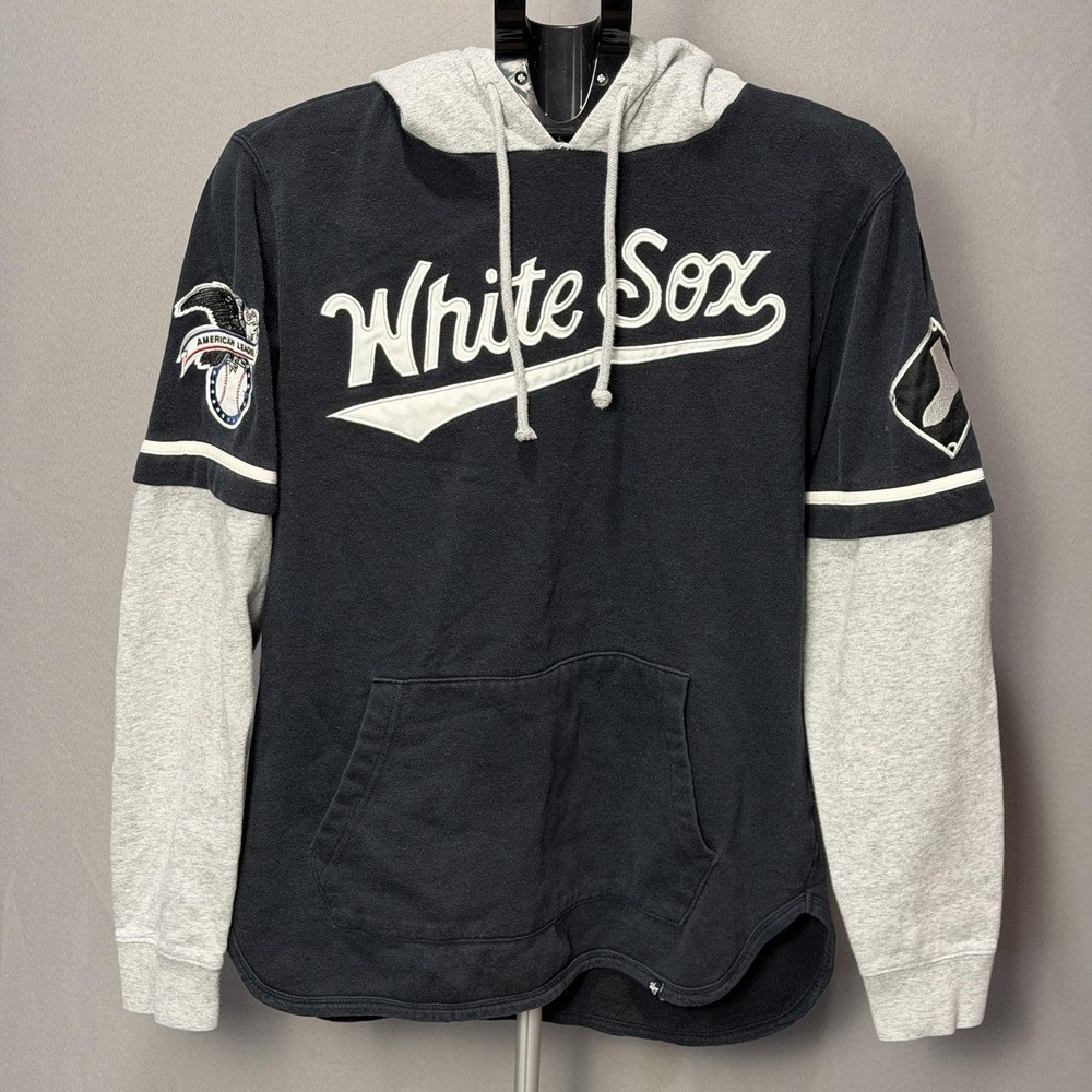 Chicago White Sox Hoodie Mens Small‎ Black Gray MLB Baseball Pullover '47